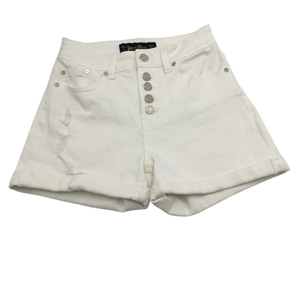 Indigo Rein Pants - Indigo ReinWhite High Waisted Button Fly Distressed Denim Shorts Size 3 Waist 25